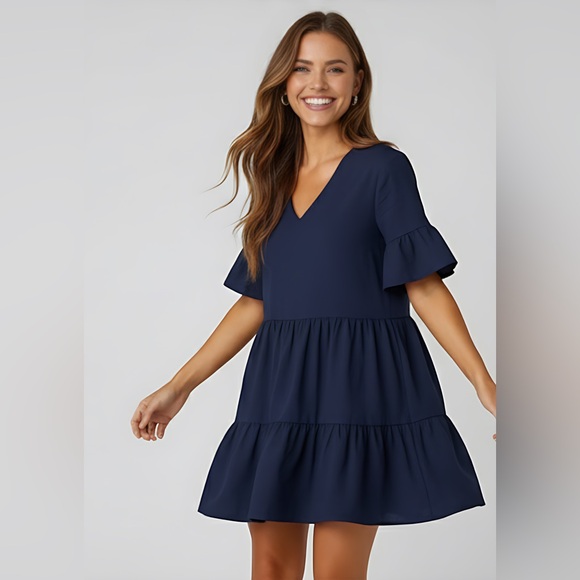 Flared Sleeve Swing Mini Dress - Picture 1 of 5